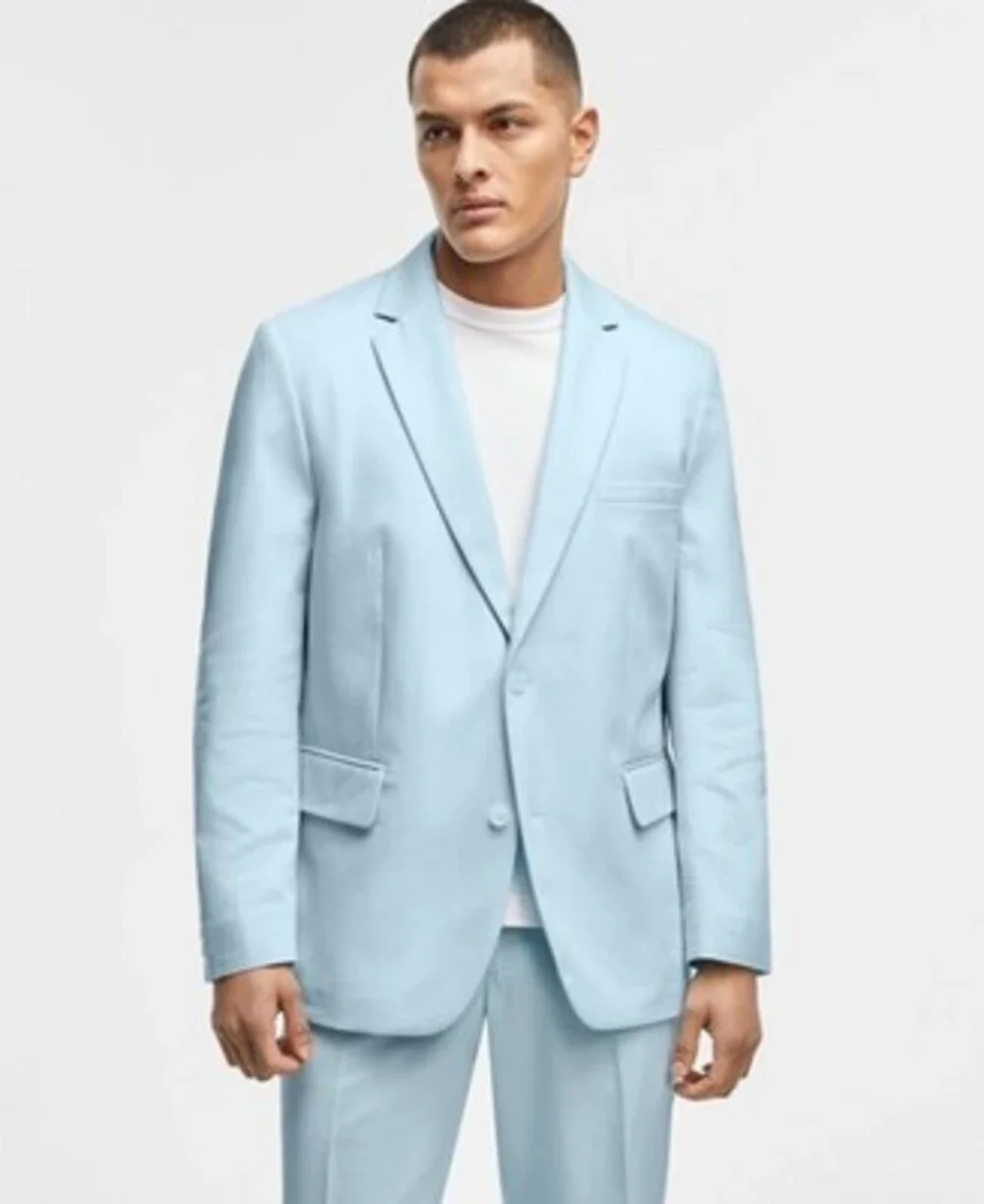 Mode of One Slim-Fit Blazer Men's L Delicate Blue Linen Blend Button Closure